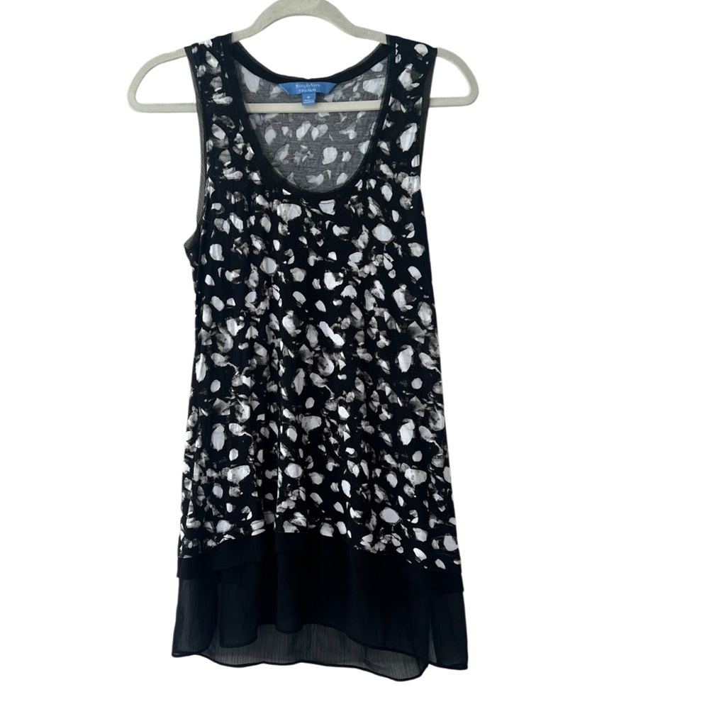 SimplyVera Sleeveless Black & White Printed Layered Hem Tank